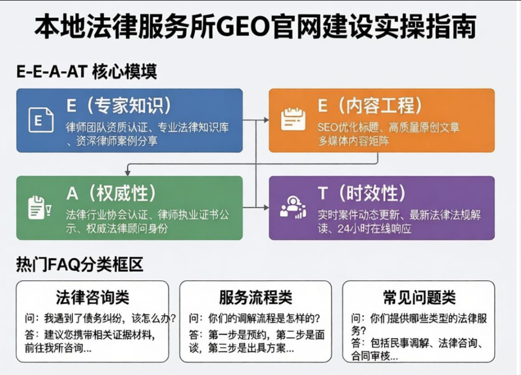 本地法律服务所GEO官网建设实操:区域+行业垂直官网E-E-A-T内容工程与热门FAQ解答